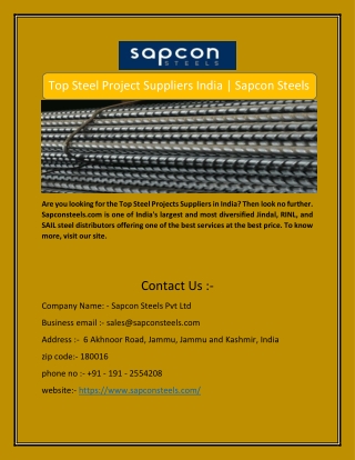 Top Steel Project Suppliers India | Sapcon Steels