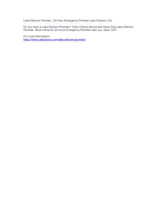 Lake Elsinore Plumber - 24 Hour Emergency Plumber Lake Elsinore, CA