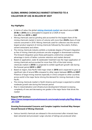 GLOBAL MINING CHEMICALS MARKET ESTIMATED TO A VALUATION OF US$ 36 BILLION BY 202