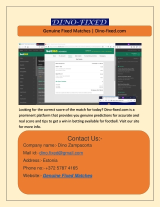 Genuine Fixed Matches  Dino-fixed.com