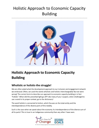 Holistic Approach to Economic Capacity Building - It's Time For Change
