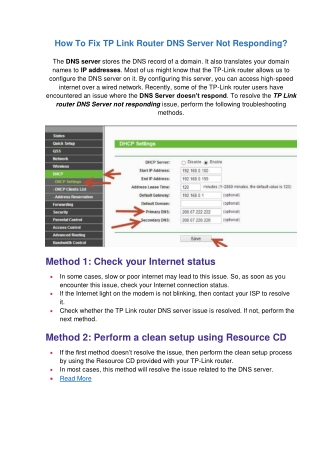 How To Solve TP Link Router DNS Server Not Responding?