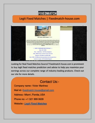 Legit Fixed Matches  Fixedmatch-house.com