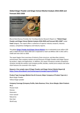 Global Ginger Powder and Ginger Extract Market Research Report 2021-2026