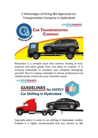 Top 5 Advantages of Hiring IBA Approved Car Transportation Company in Hydera...