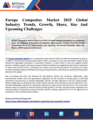 Europe Composites Market Drivers, Competitive Landscape, Future Plans And Trends