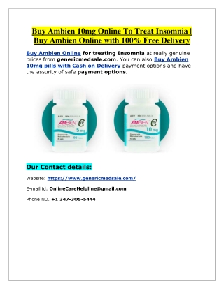 Buy Ambien 10mg Online To Treat Insomnia | Buy Ambien Online with 100% Free Deli