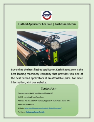 Flatbed Applicator For Sale | Kashifsaeed.com