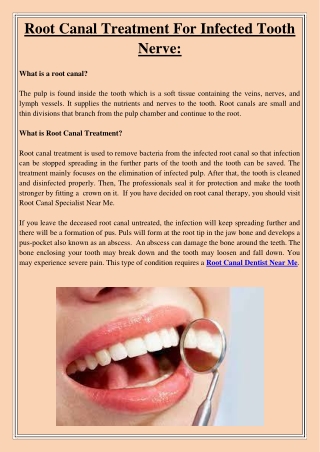 Root Canal Treatment For Infected Tooth Nerve