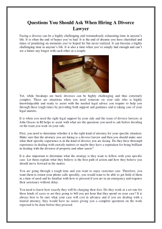 Questions You Should Ask When Hiring A Divorce Lawyer