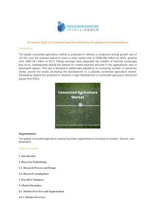 Exhaustive Study on Connected Agriculture Market by Knowledge Sourcing Intelligence