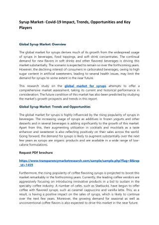 Syrup Market- Covid-19 Impact, Trends, Opportunities and Key Players