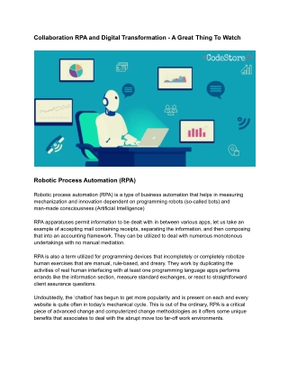 Collaboration RPA and Digital Transformation - A Great Thing To Watch