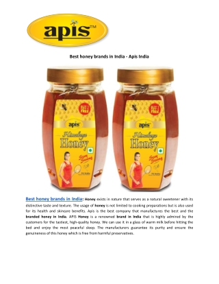 Best honey brands in India - Apis India