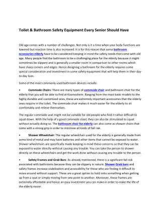 Toilet & Bathroom Safety Equipment Every Senior Should Have