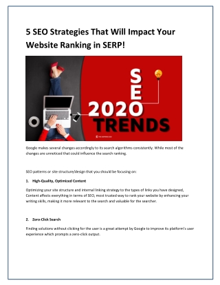 5 SEO Strategies That Will Impact Your Website Ranking in SERP