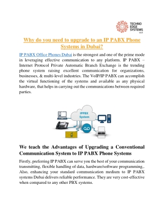 Why Do you Need to Upgrade to an IP PABX Phone Systems in Dubai?