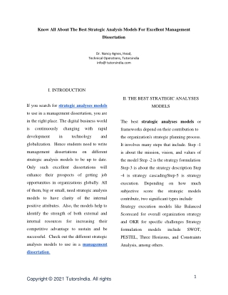 best strategic analysis models for excellent management dissertation