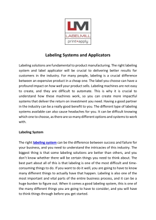 Labeling Systems and Applicators