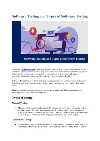 Software Testing and Types of Software Testing