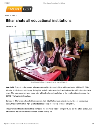 Bihar shuts all educational institutions