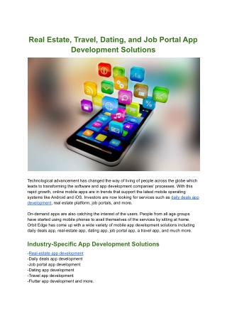 Real Estate, Travel, Dating, and Job Portal App Development Solutions