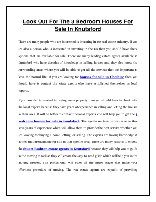 Look Out For The 3 Bedroom Houses For Sale In Knutsford