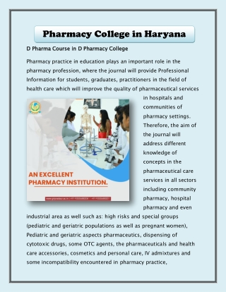 Top B Pharma College | D Pharmacy College - Pharmacy College in Haryana