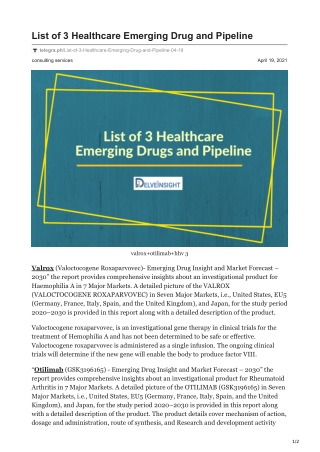 List of 3 Healthcare Emerging Drug and Pipeline