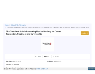 The Dietitian's Role in Promoting Physical Activity for Cancer Prevention