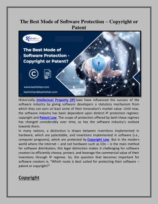 The Best Mode of Software Protection – Copyright or Patent