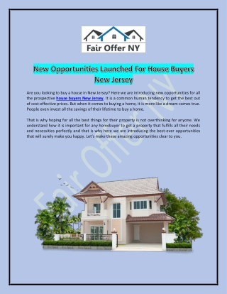 Cash Home Buyers New Jersey | Fair Offer NY