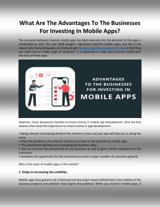 What Are The Advantages To The Businesses For Investing In Mobile Apps?