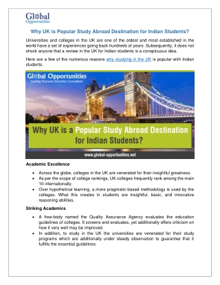 Why UK is a Popular Study Abroad Destination for Indian Students