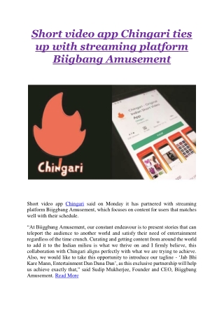 Short video app Chingari ties up with streaming platform Biigbang Amusement