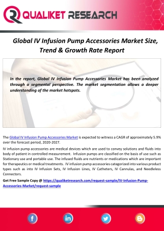 Global IV Infusion Pump Accessories Market Size, Trends and Forecast