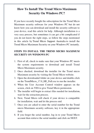How To Install The Trend Micro Maximum Security On Windows PC?