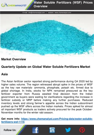 Water Soluble Fertilizers (WSF) Prices, News, Market Analysis