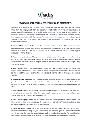 Standard Orthopaedic Procedures and Treatments | Miraclus