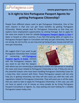 Is it right to hire Portuguese Passport Agents for getting Portuguese Citizenshi