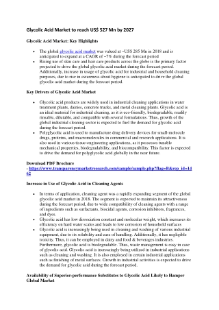 Glycolic Acid Market to reach US$ 527 Mn by 2027
