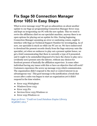 Fix Sage 50 Connection Manager Error 1053 In Easy Steps