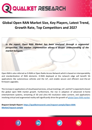 Global Open RAN Market Size, Key Players, Latest Trend, Growth Rate, Top Competitors and 2027