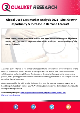 Global Used Cars Market Analysis 2021 Size, Growth