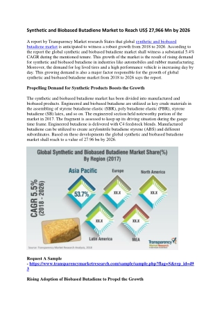 Synthetic and Biobased Butadiene Market to Reach US$ 27,966 Mn by 2026