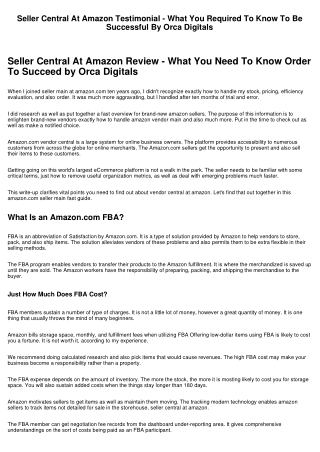 Seller Central At Amazon.com Evaluation - What You Need To Know To Do Well By Orca Digitals