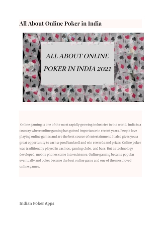 Everything you must know about online poker India 2021