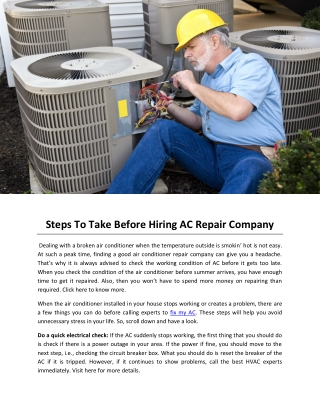 Steps To Take Before Hiring AC Repair Company