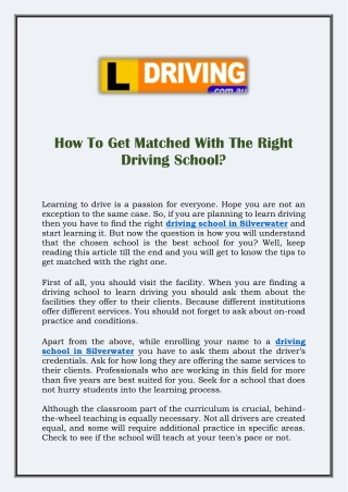 How To Get Matched With The Right Driving School