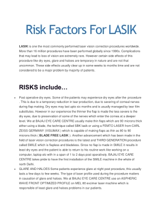 Risk Factors For LASIK - Lasikdelhi